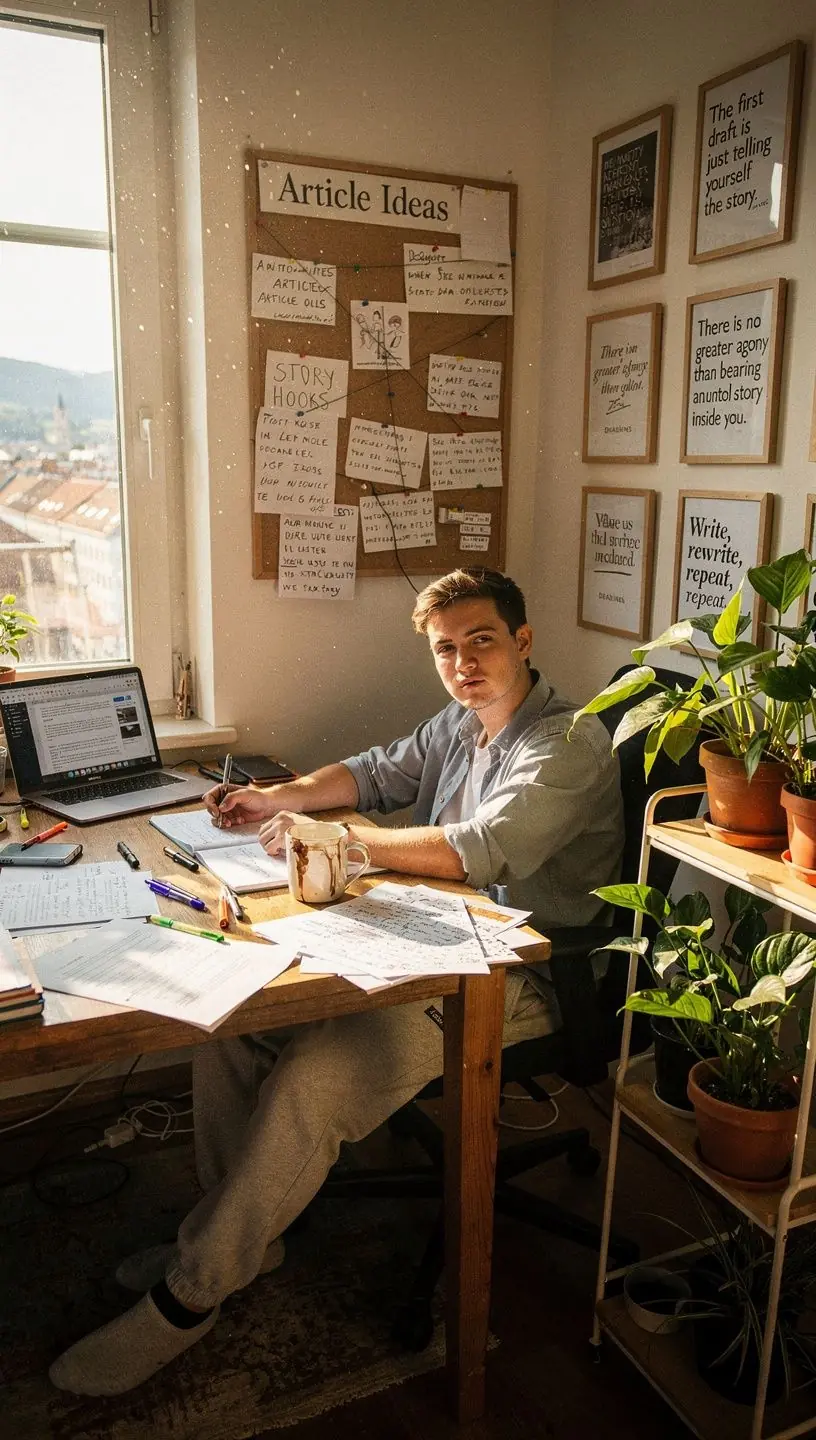 Eine Gruppe von Lernenden, die an einem Workshop für kreatives Schreiben teilnehmen und Notizen machen.